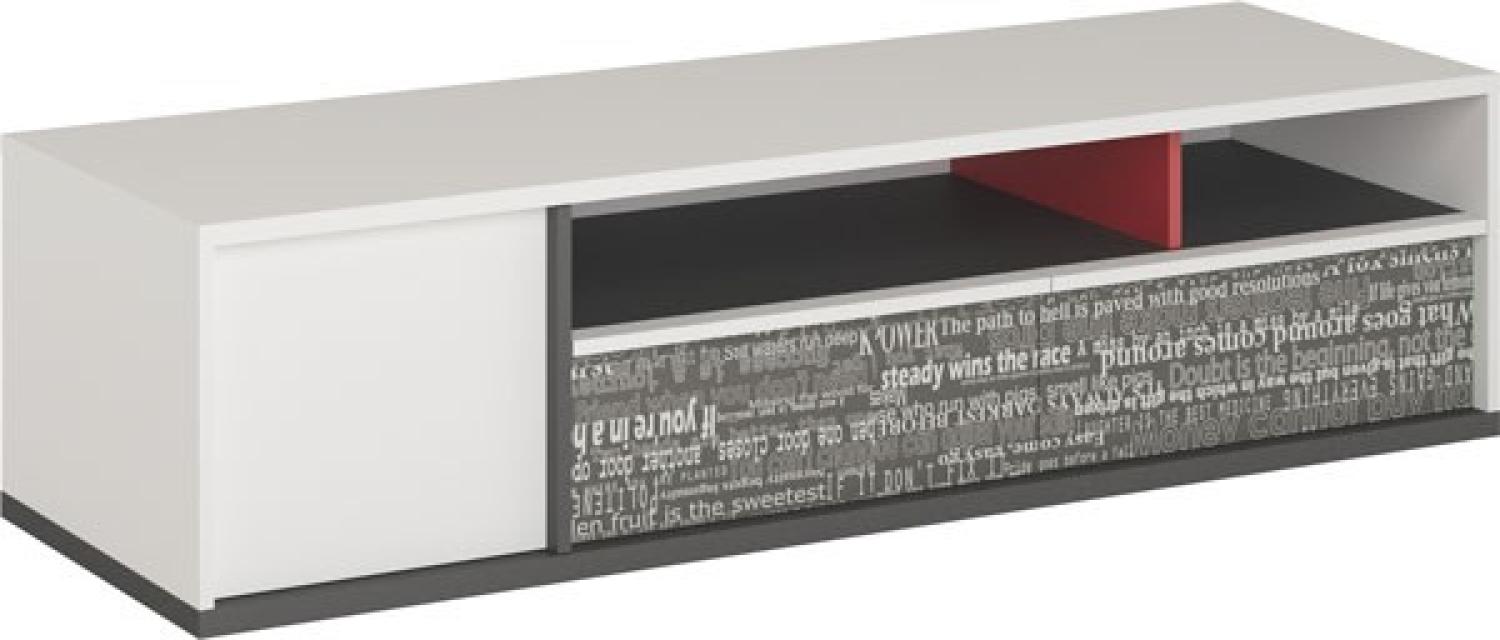 Lowboard "Philosophy" TV-Unterschrank 160cm weiß graphit rot mit Schrift Print Bild 1
