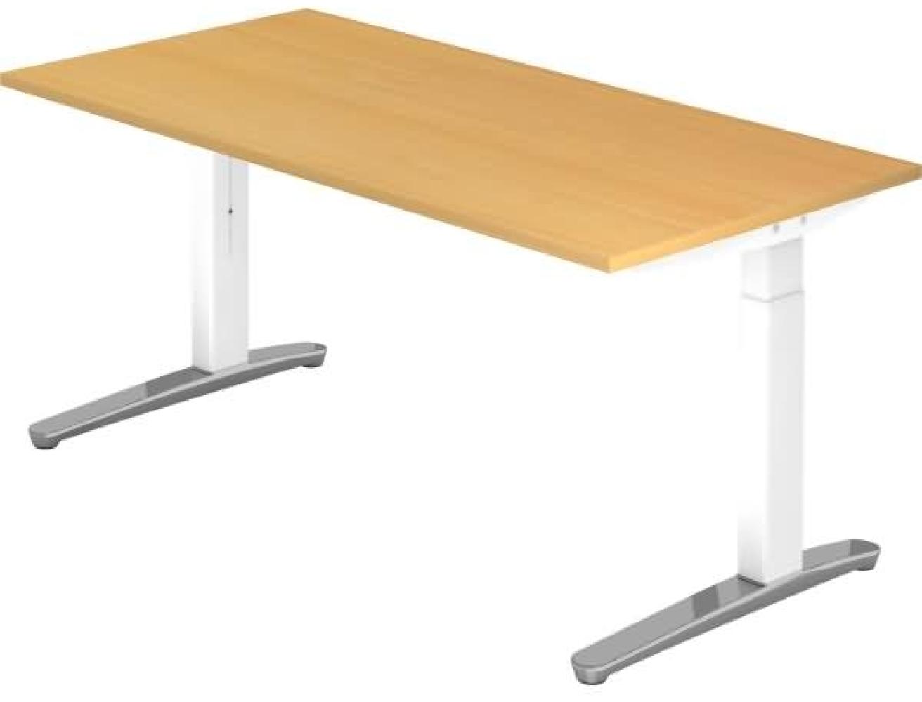 'XB16' Schreibtisch, C-Fuß, poliert, 160x80cm, Buche / Weiß Bild 1