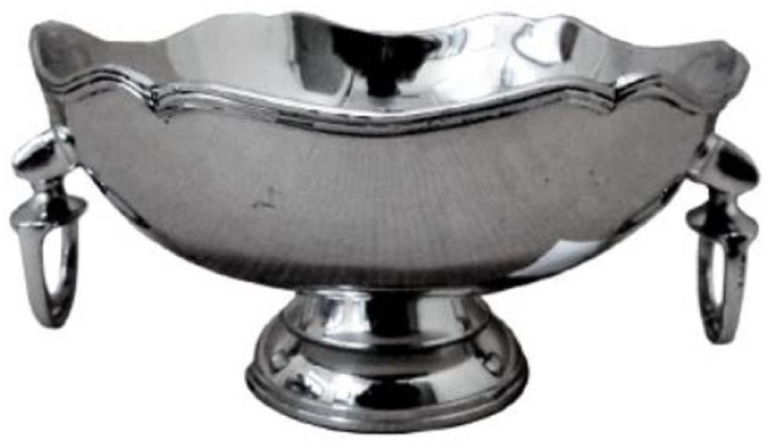 Casa Padrino Luxus Messing Schüssel mit Steigbügel Tragegriffen Silber Ø 23 x H. 13 cm - Deko Accessoires Bild 1