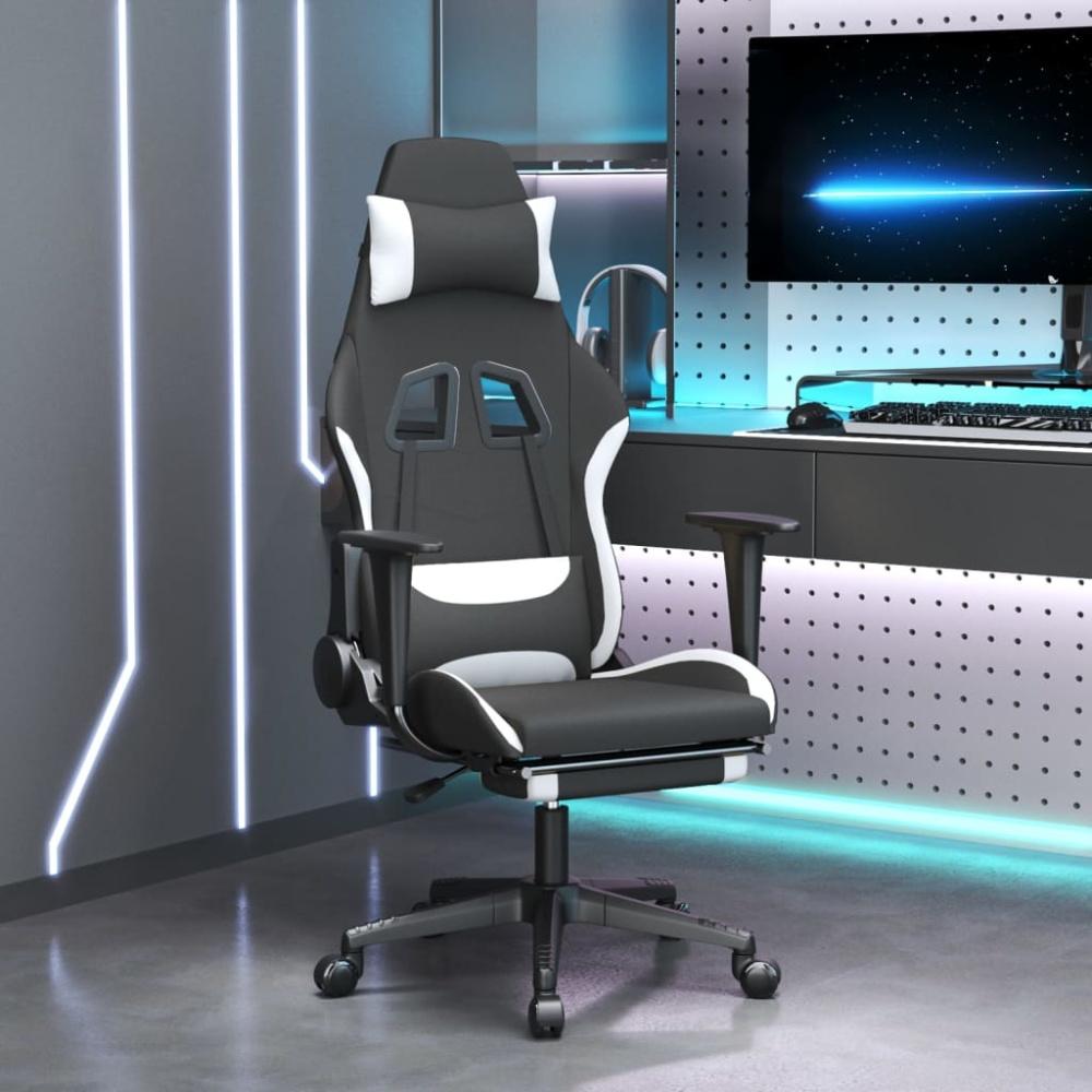 Gaming-Stuhl mit Fußstütze Schwarz und Weiß Stoff, Drehbar [3143750] Bild 1
