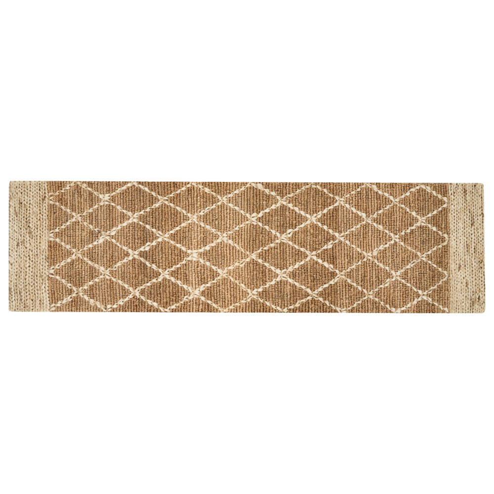 Teppich Jute beige 80 x 300 cm geometrisches Muster Kurzflor ZORAVA Bild 1