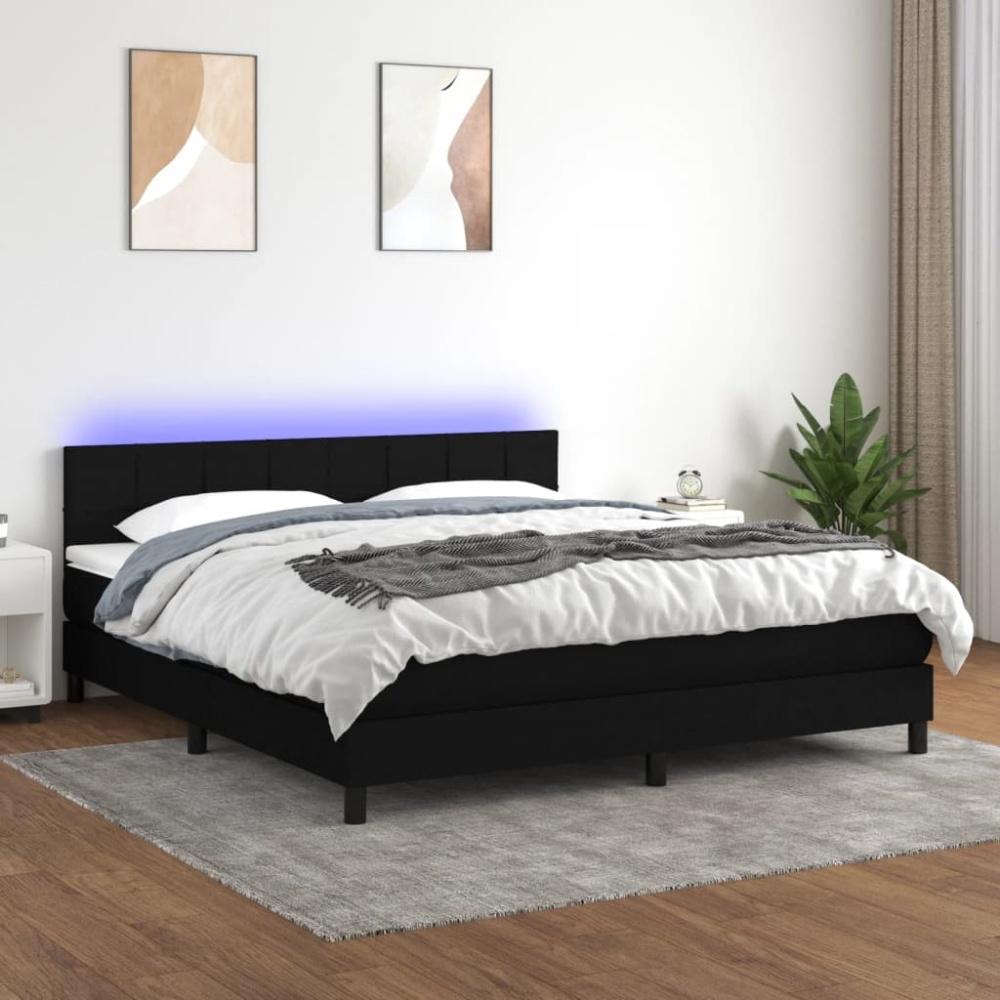 vidaXL Boxspringbett mit Matratze & LED Schwarz 180x200 cm Stoff Bild 1