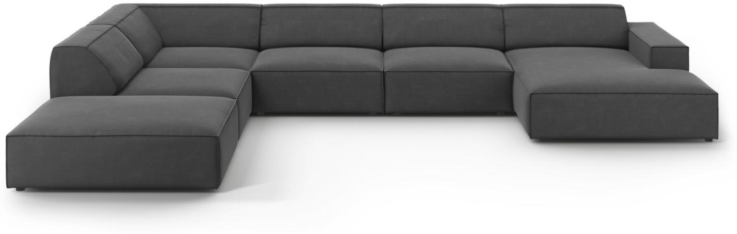 Micadoni 7-Sitzer Samtstoff Panorama Ecke links Sofa Jodie | Bezug Grey | Beinfarbe Black Plastic Bild 1