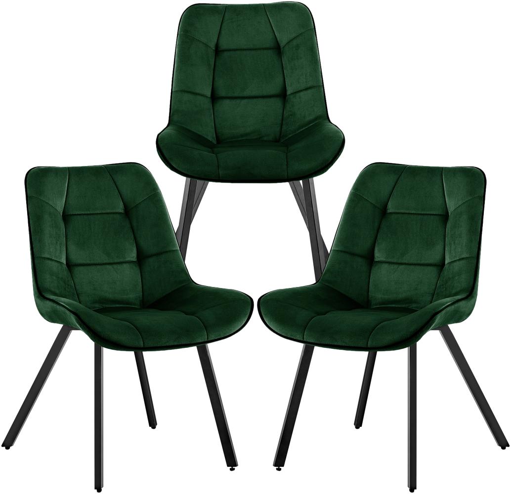 Samtstühle Stoffstühle Polsterstuhl Esszimmerstühle Küchenstühle aus Samt Metallbeine Grün 3 St. Bild 1