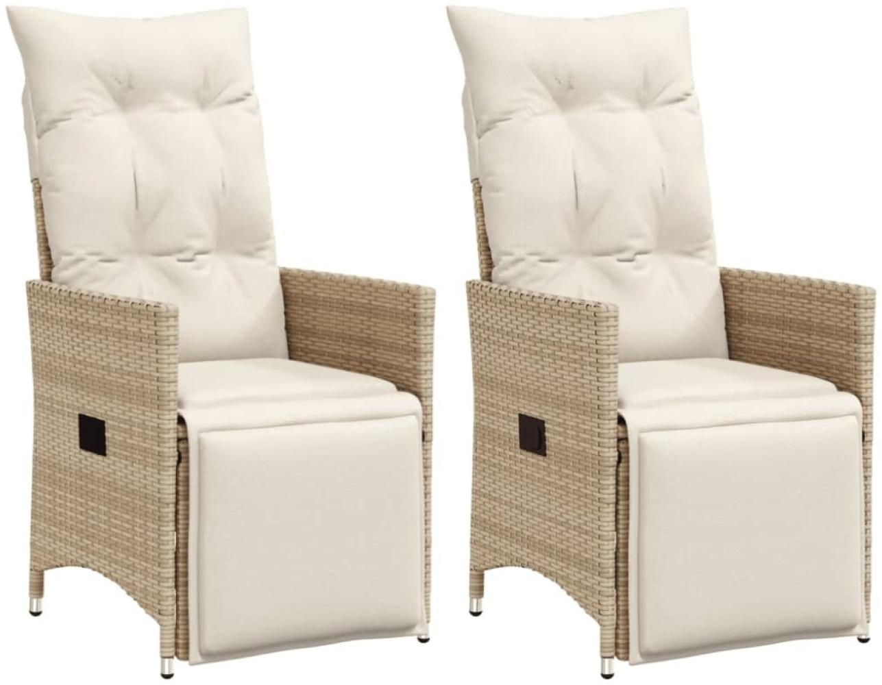 vidaXL Gartensessel mit Kissen 2 Stk. Verstellbar Beige Poly Rattan Bild 1