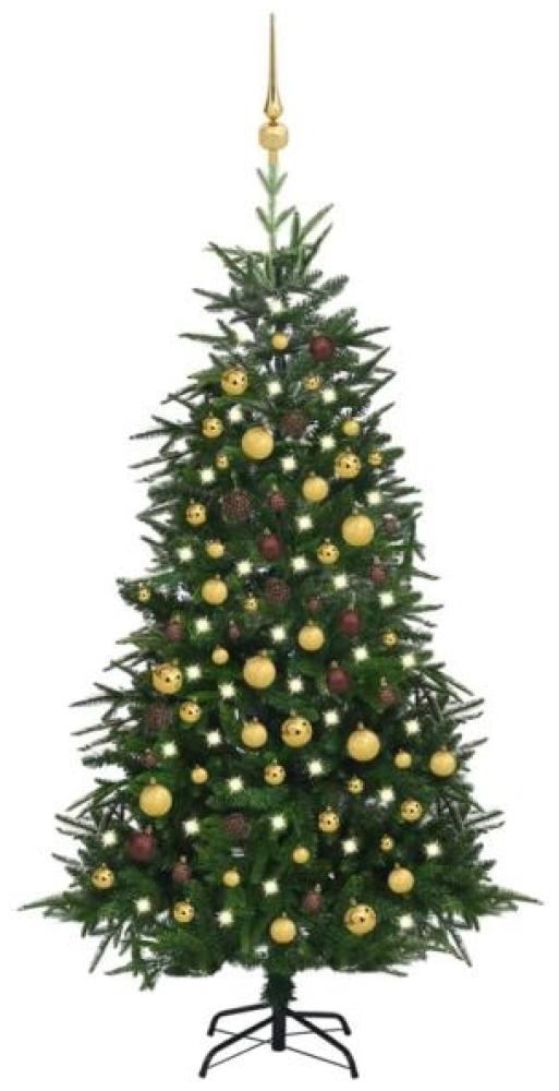 vidaXL Künstlicher Weihnachtsbaum mit LEDs & Kugeln, PVC & PE Grün, 180 x Ø 105-110 cm Bild 1