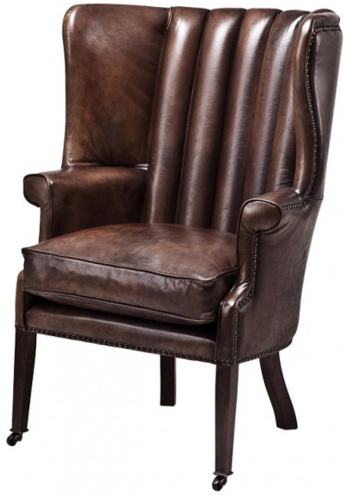 Luxus Echtleder Ohrensessel Elegance Chesterfield Vintage Dunkelbraun - Sessel mit echtem Leder Bild 1