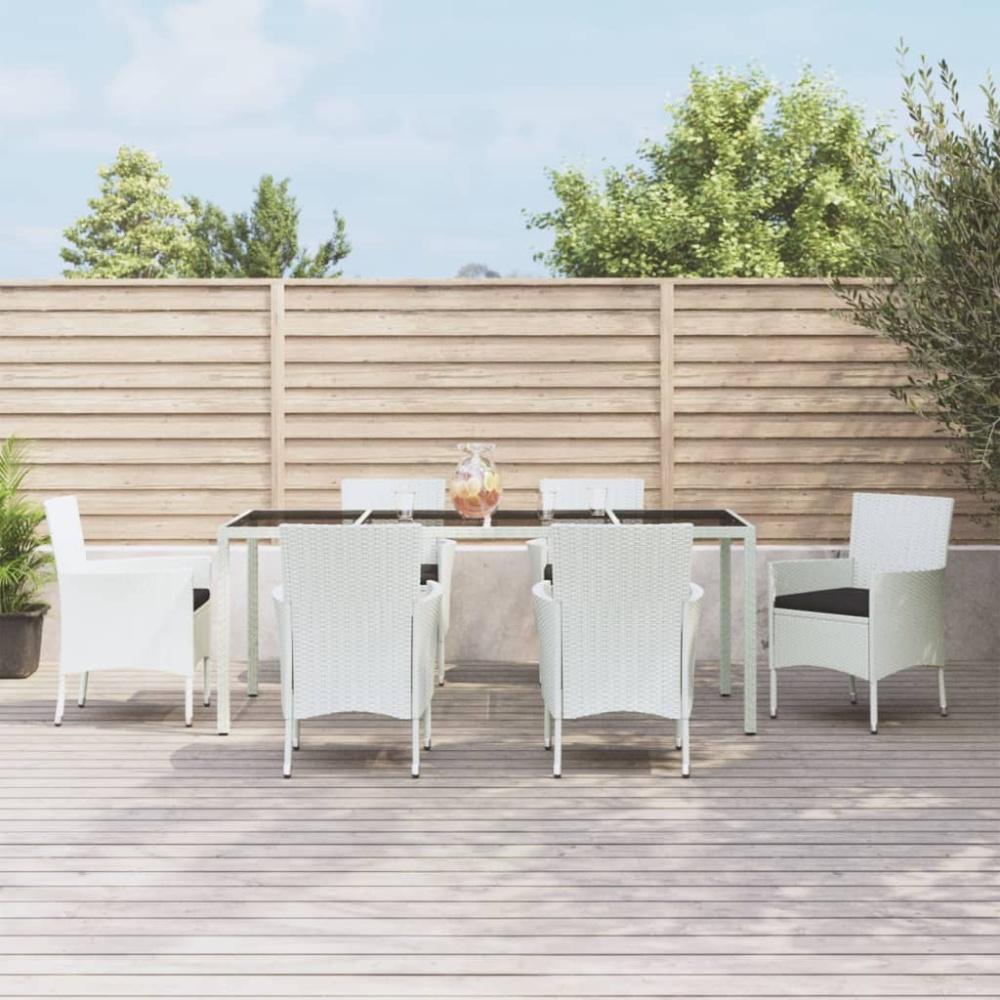 vidaXL 7-tlg. Garten-Essgruppe mit Kissen Weiß Poly Rattan Bild 1