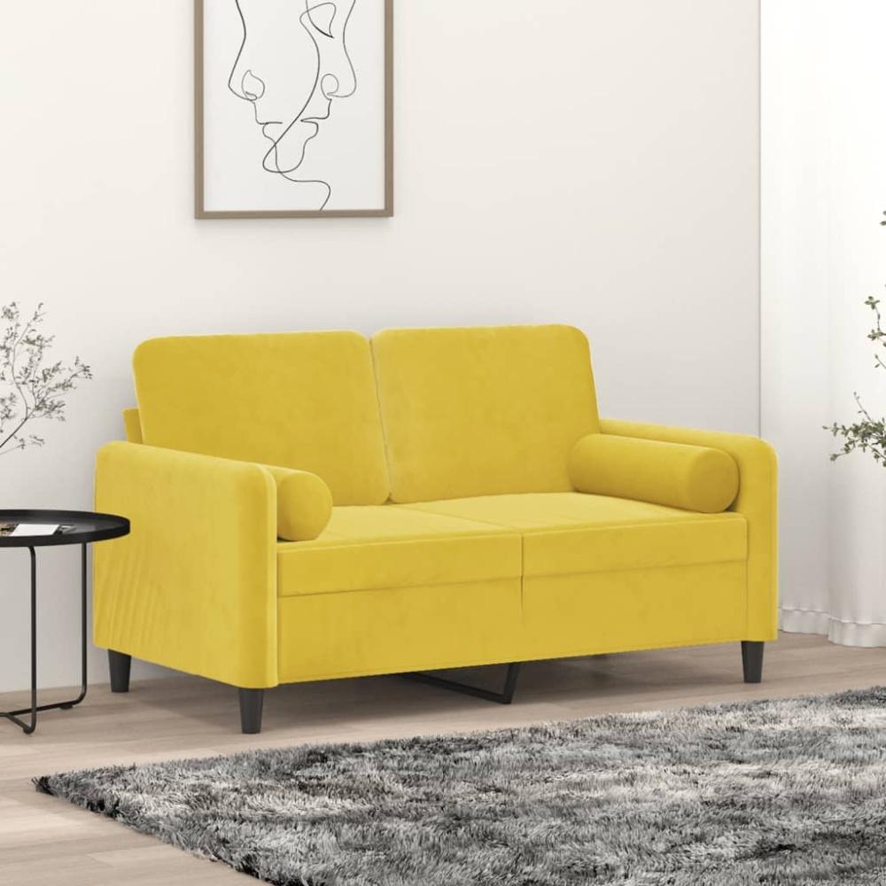 vidaXL 2-Sitzer-Sofa mit Zierkissen Gelb 120 cm Samt Bild 1