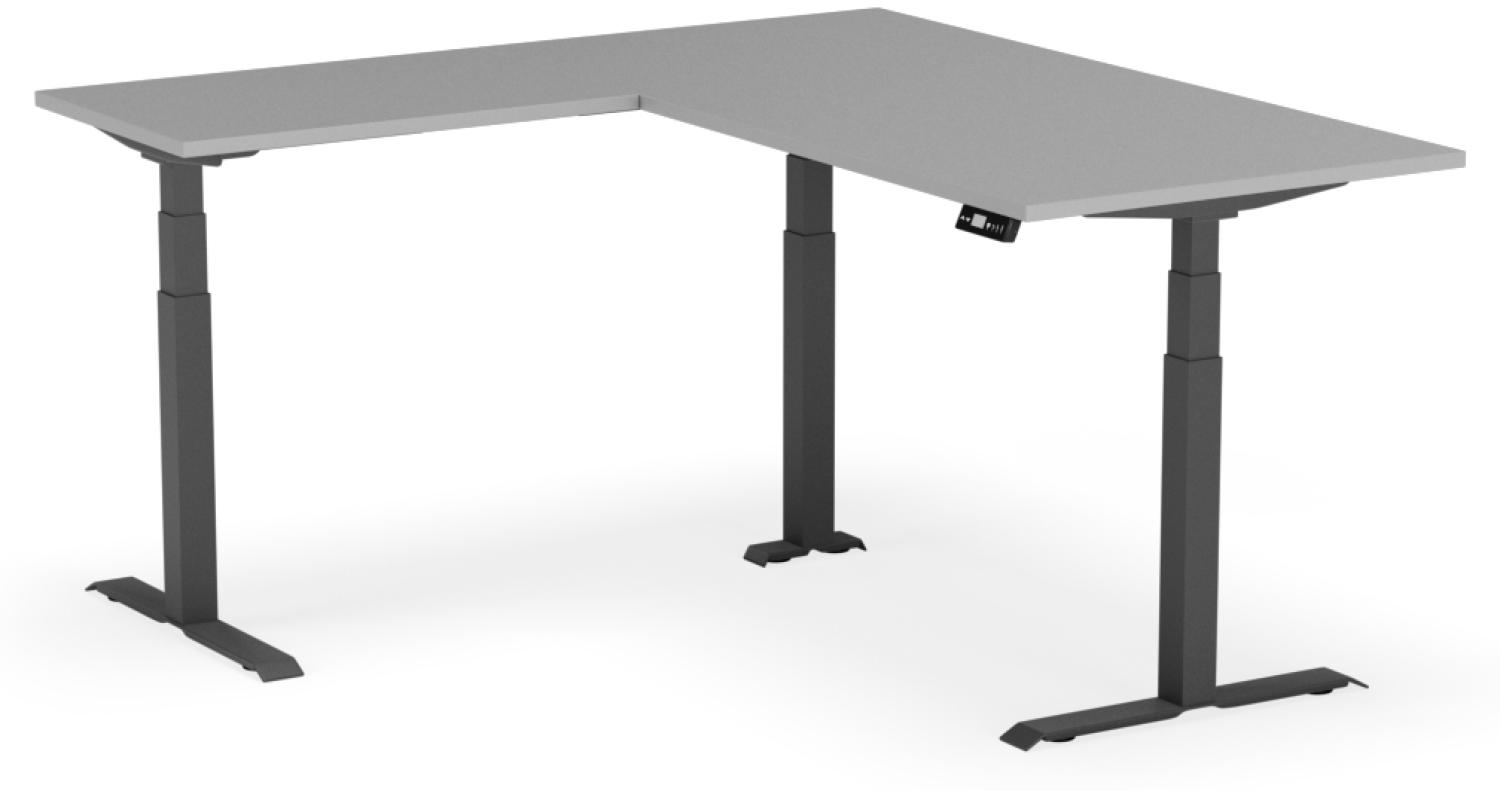 elektrisch höhenverstellbarer Schreibtisch L-SHAPE 180 x 170 x 60 - 90 cm - Gestell Schwarz, Platte Grau Bild 1
