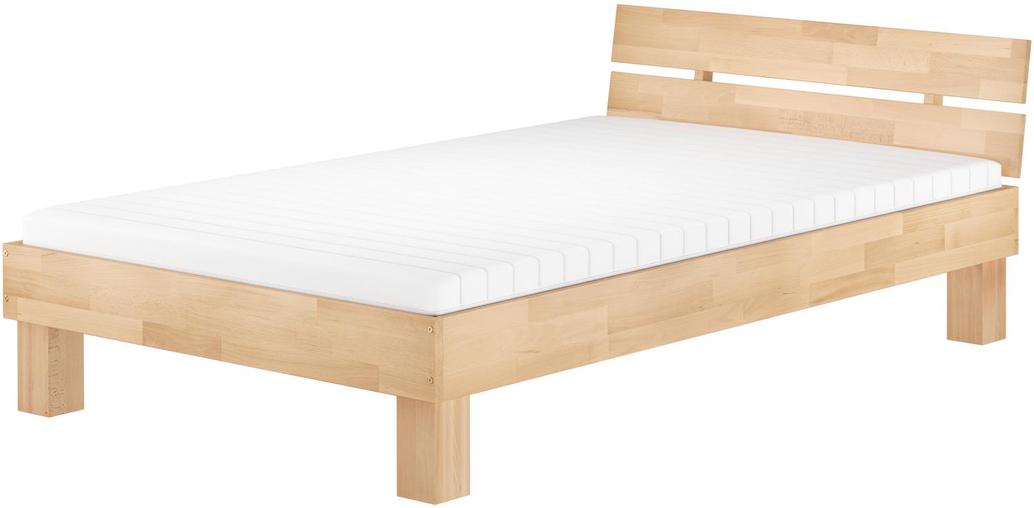 Erst-Holz Bett Buche massiv 120x220 cm, mit Federholzrahmen, Matratze in Überlänge Bild 1