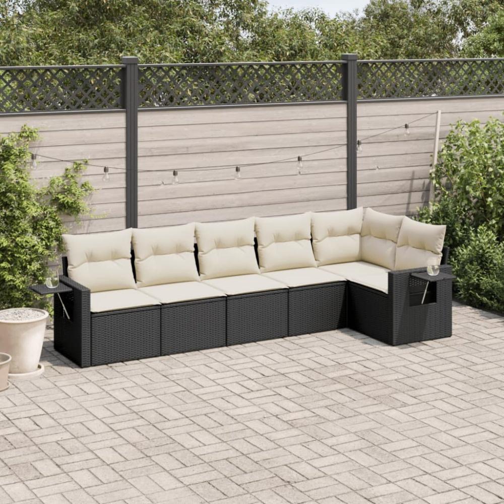 vidaXL 6-tlg. Garten-Sofagarnitur mit Kissen Schwarz Poly Rattan Bild 1