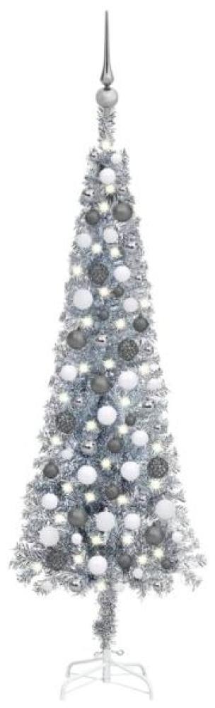 vidaXL Schlanker Weihnachtsbaum mit LEDs & Kugeln Silbern 120 cm, Mit Beleuchtung [3078131] Bild 1