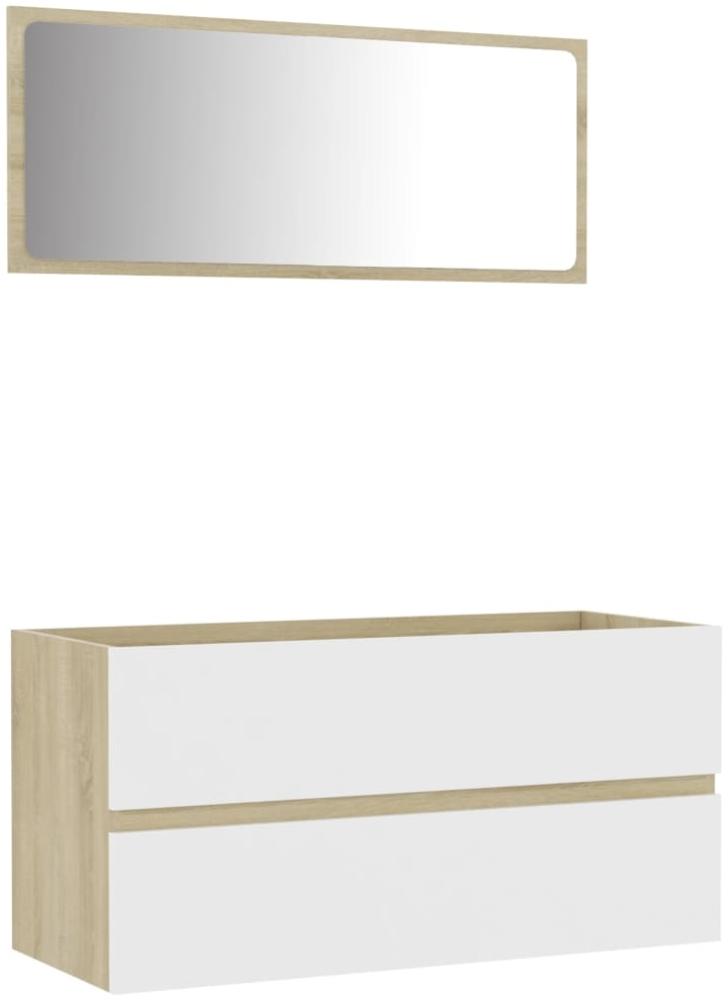 vidaXL 2-tlg. Badmöbel-Set Weiß und Sonoma-Eiche Spanplatte, 90 x 38,5 x 45 cm Bild 1