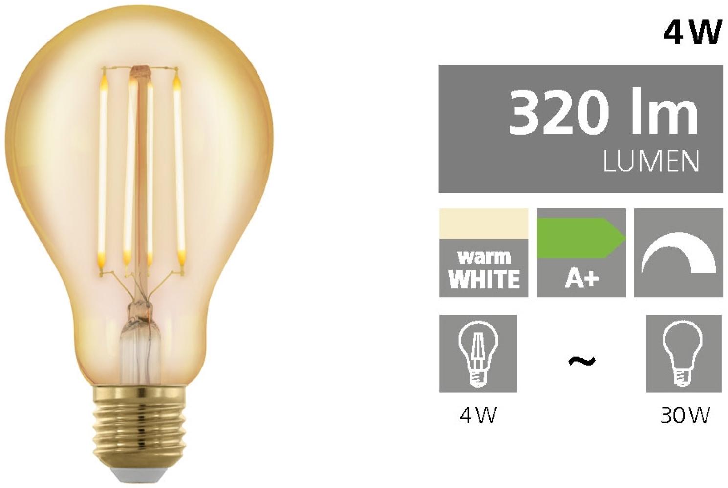 Eglo 11691 LED FILAMENT Leuchtmittel GOLDEN AGE - E27-LED-A75 4W/320lm 1700K 1 STK dimmbar Bild 1