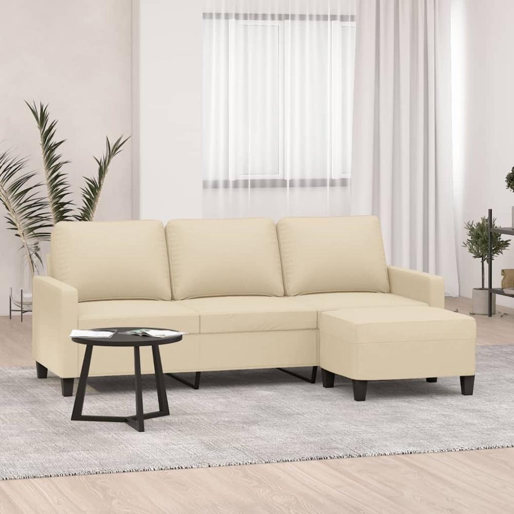 vidaXL 3-Sitzer-Sofa mit Hocker Creme 180 cm Stoff Bild 1