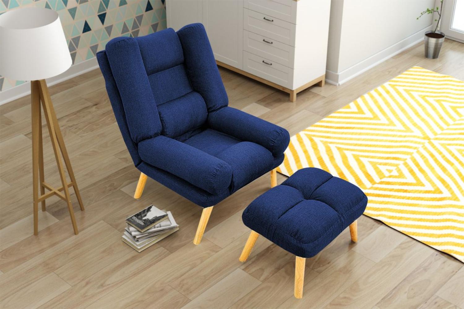 Relaxsessel Sessel VENICE verstellbar in Stoffbezug Blau inkl. Hocker Bild 1