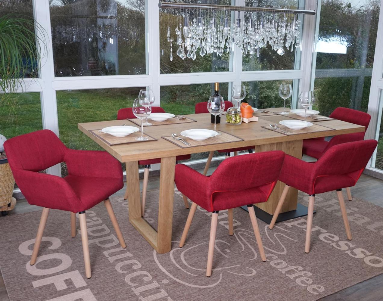 6er-Set Esszimmerstuhl HWC-A50 II, Stuhl Küchenstuhl, Retro 50er Jahre Design ~ Textil, purpurrot, helle Beine Bild 1