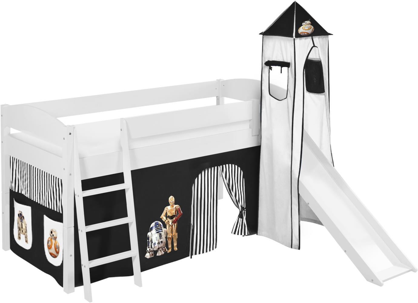 Lilokids 'Ida 4105' Spielbett 90 x 200 cm, Star Wars Schwarz, Kiefer massiv, mit Turm, Rutsche und Vorhang Bild 1