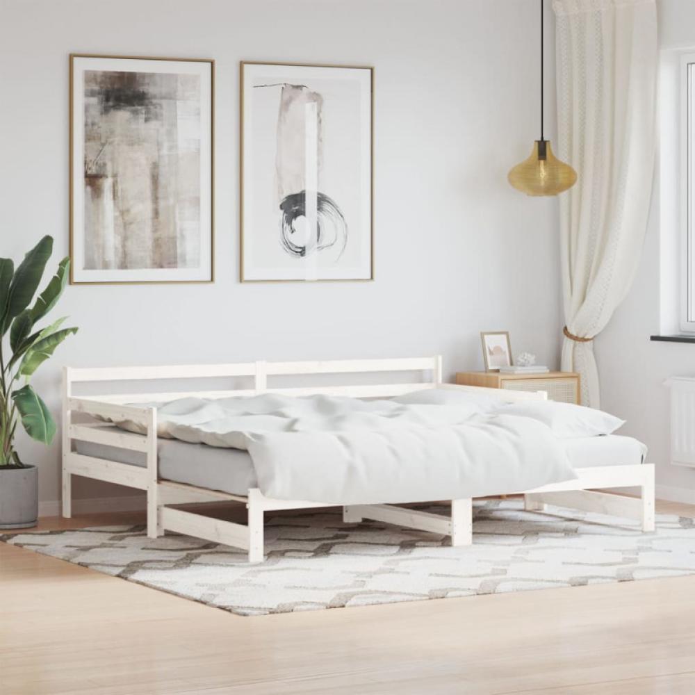Tagesbett Ausziehbar Weiß 90x190 cm Massivholz Kiefer (Farbe: Weiß) Bild 1