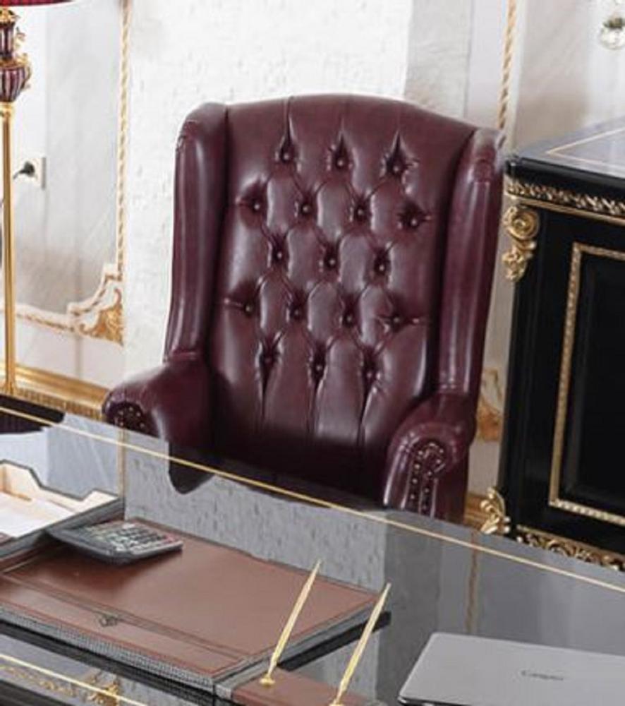 Casa Padrino Luxus Barock Bürostuhl Bordeauxrot / Schwarz / Gold - Höhenverstellbarer Schreibtischstuhl mit edlem Kunstleder - Luxus Büro Möbel im Barockstil - Barock Möbel - Barock Einrichtung Bild 1