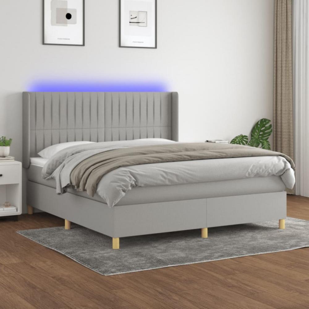 vidaXL Boxspringbett mit Matratze & LED Hellgrau 180x200 cm Stoff, Härtegrad: H2 [3139053] Bild 1