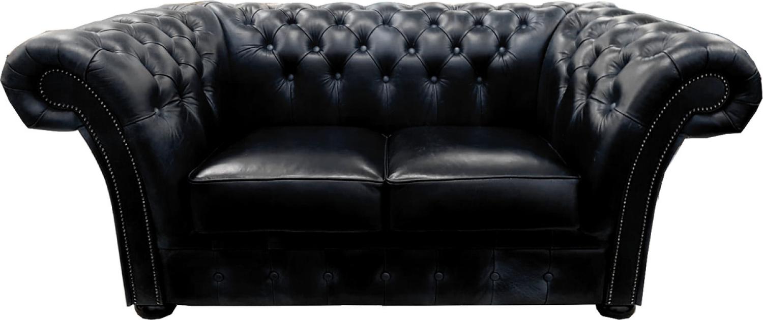 Casa Padrino Luxus Echtleder 2er Sofa Schwarz 170 x 90 x H. 80 cm - Chesterfield Möbel Bild 1