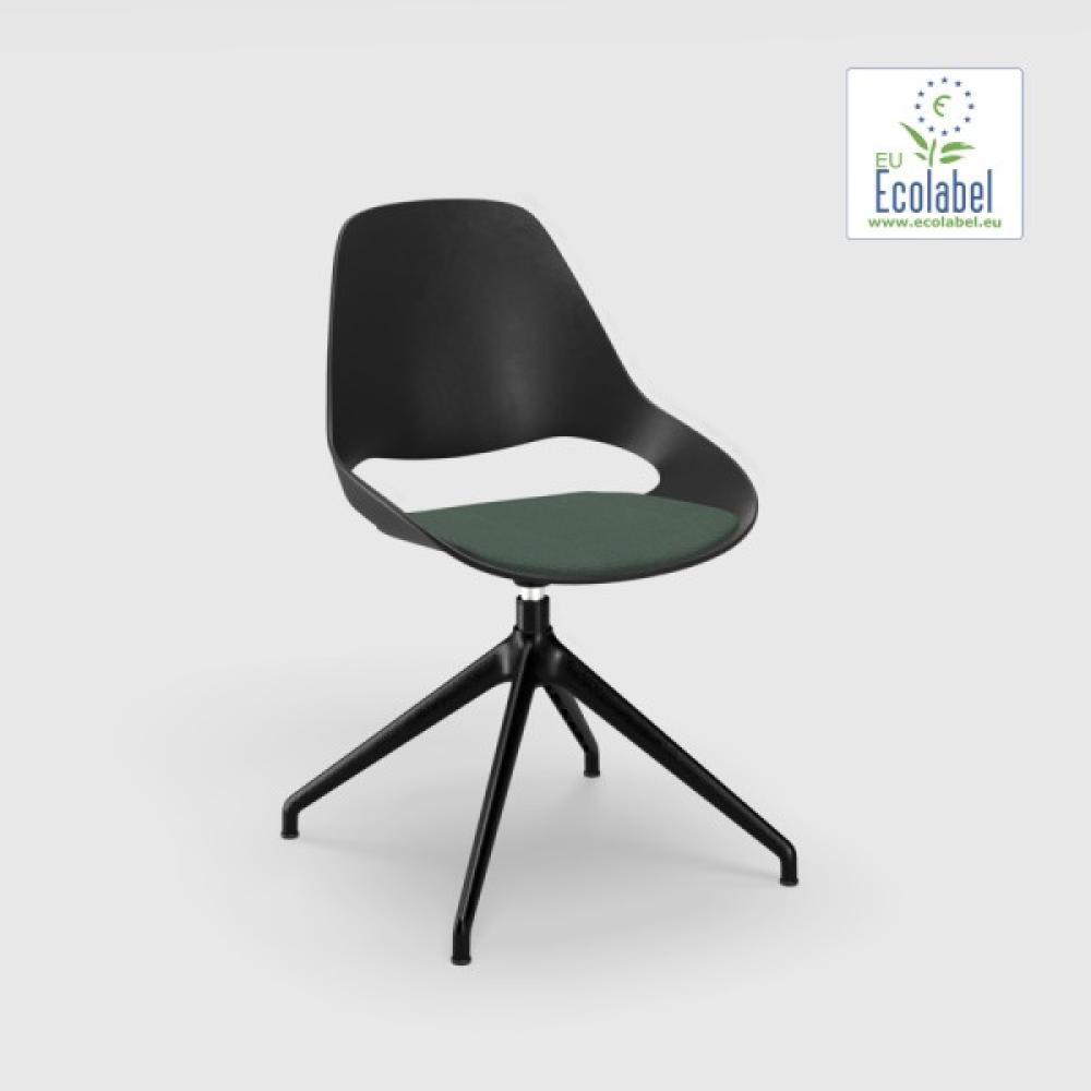 Stuhl ohne Armlehne FALK schwarz vier Sterne Schwenker aus Pulverbeschichtetem schwarzem Stahl Sitzpolster duneklgrün Bild 1