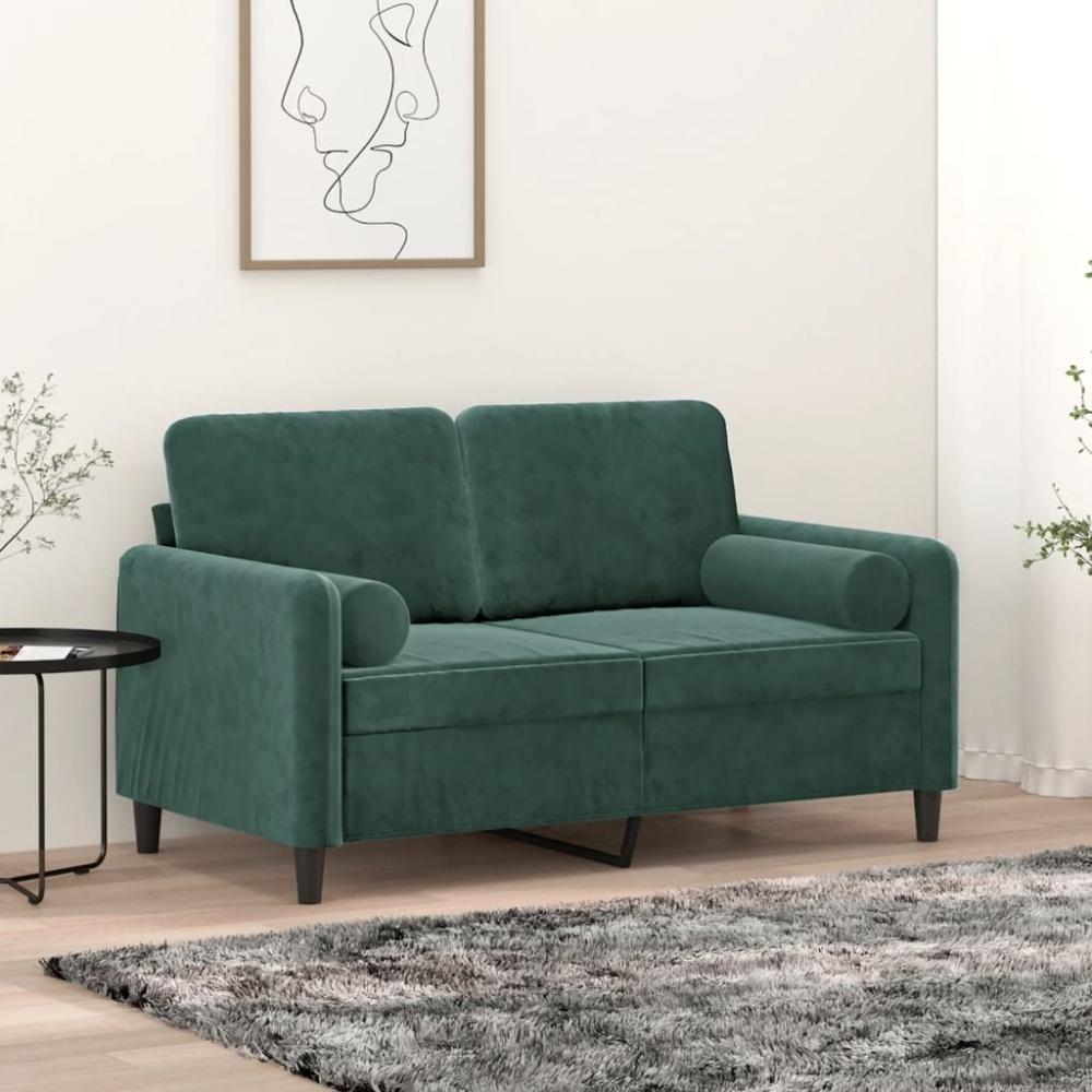 vidaXL 2-Sitzer-Sofa mit Zierkissen Dunkelgrün 120 cm Samt Bild 1