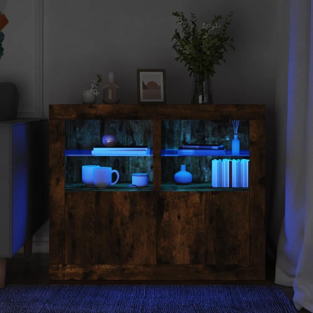 vidaXL Beistellschränke mit LED-Leuchten 2 Stk. Räuchereiche Bild 1