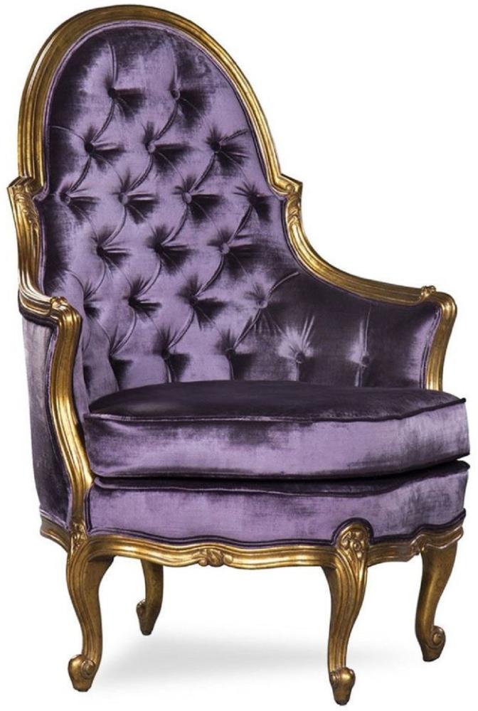Casa Padrino Luxus Barock Sessel Lila / Gold - Prunkvoller Antik Stil Wohnzimmer Sessel - Barock Wohnzimmer Möbel - Edel & Prunkvoll Bild 1