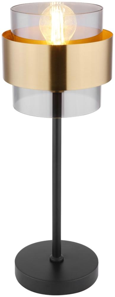 LED Tischleuchte mit Rauchglas Lampenschirm Ø18cm, Messingring Bild 1