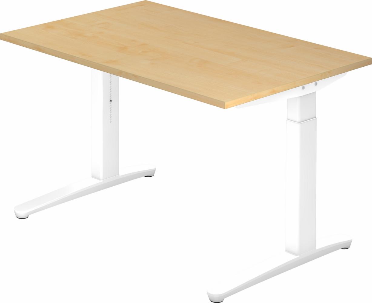 bümö® Design Schreibtisch XB-Serie höhenverstellbar, Tischplatte 120 x 80 cm in Ahorn, Gestell in weiß Bild 1