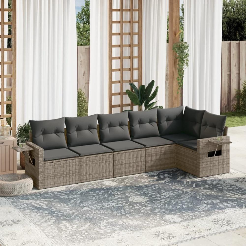 vidaXL 6-tlg. Garten-Sofagarnitur mit Kissen Grau Poly Rattan Bild 1