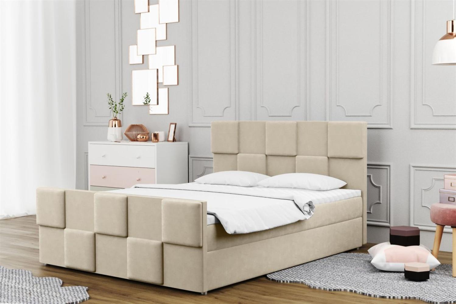 Boxspringbett Schlafzimmerbett MURILO 180x220cm in Stoff Monolith Creme Bild 1