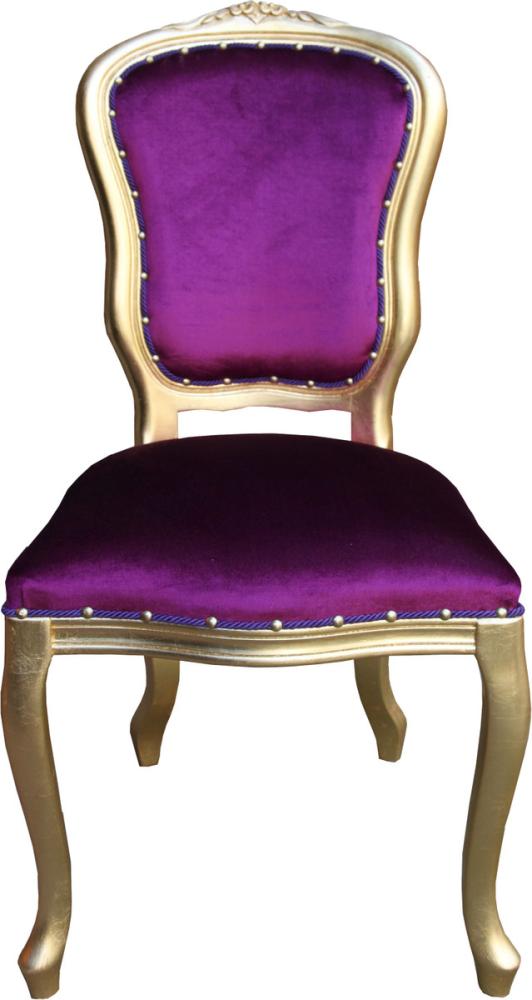 Casa Padrino Barock Luxus Esszimmer Stuhl Louis Lila / Gold - Barock Möbel Bild 1