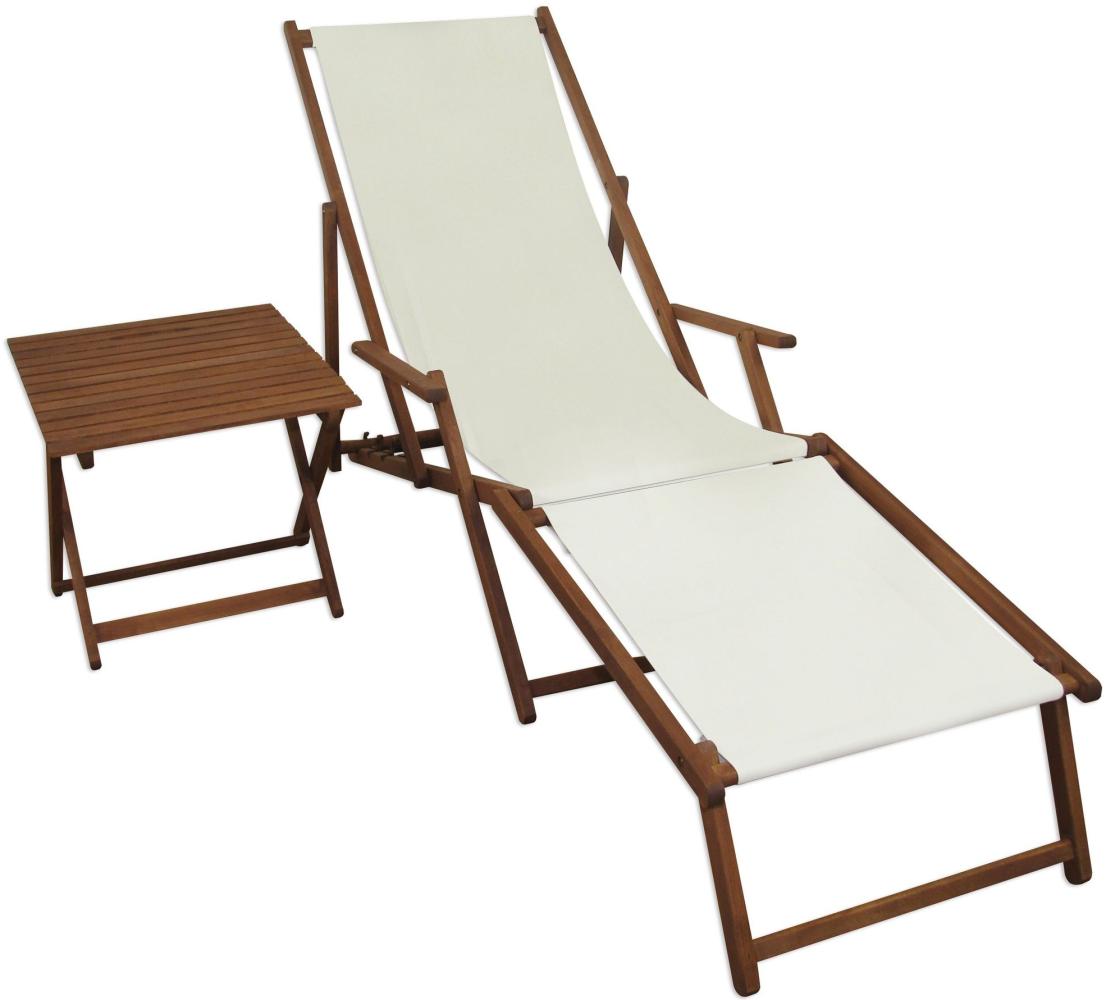 Sonnenliege weiß Liegestuhl Fußteil Tisch Gartenliege Deckchair Strandstuhl Gartenmöbel 10-303FT Bild 1