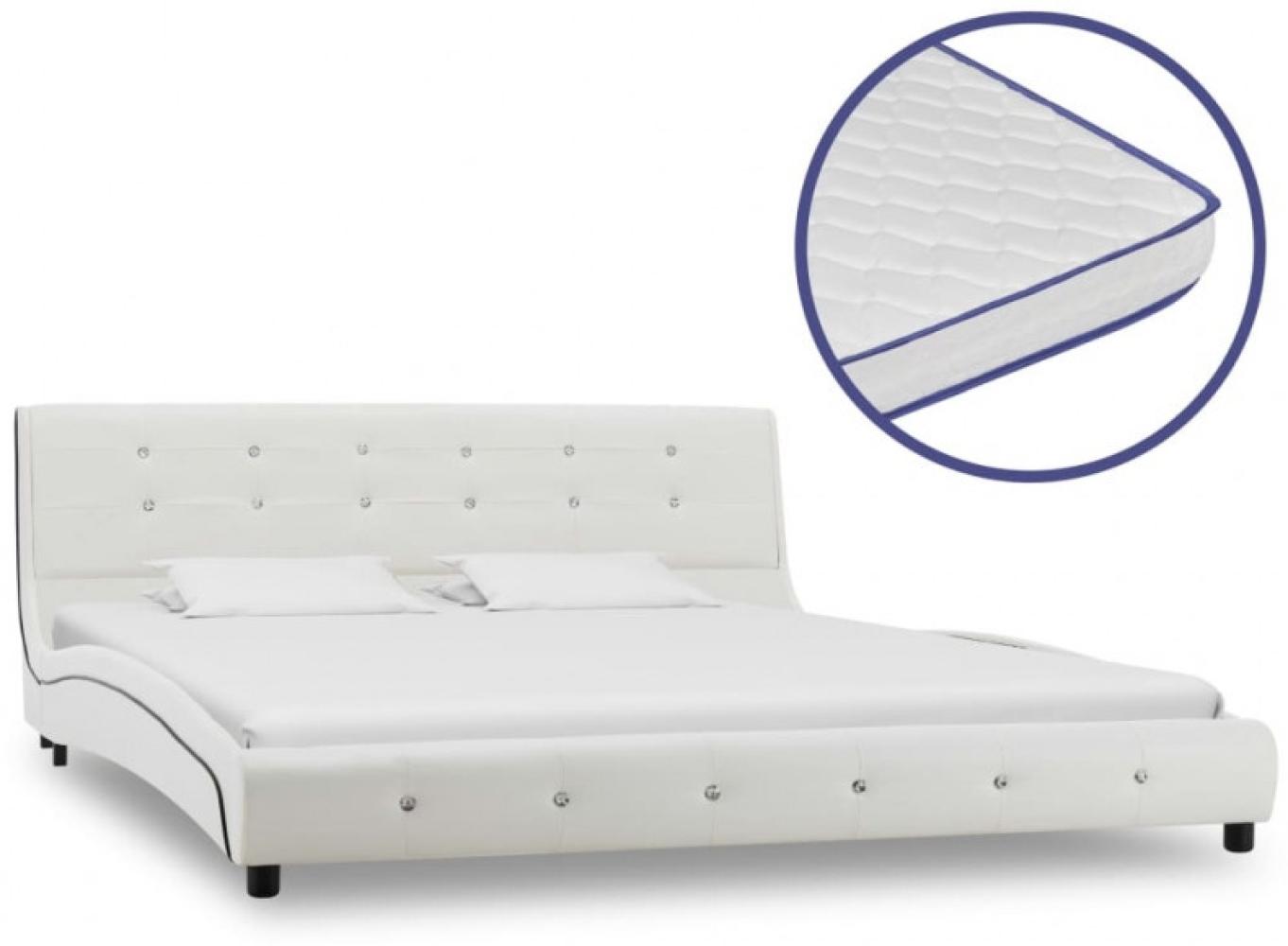 vidaXL Bett mit Matratze Kunstleder - mit Steinchen Weiß 160 x 200 cm Memory-Schaum Bild 1