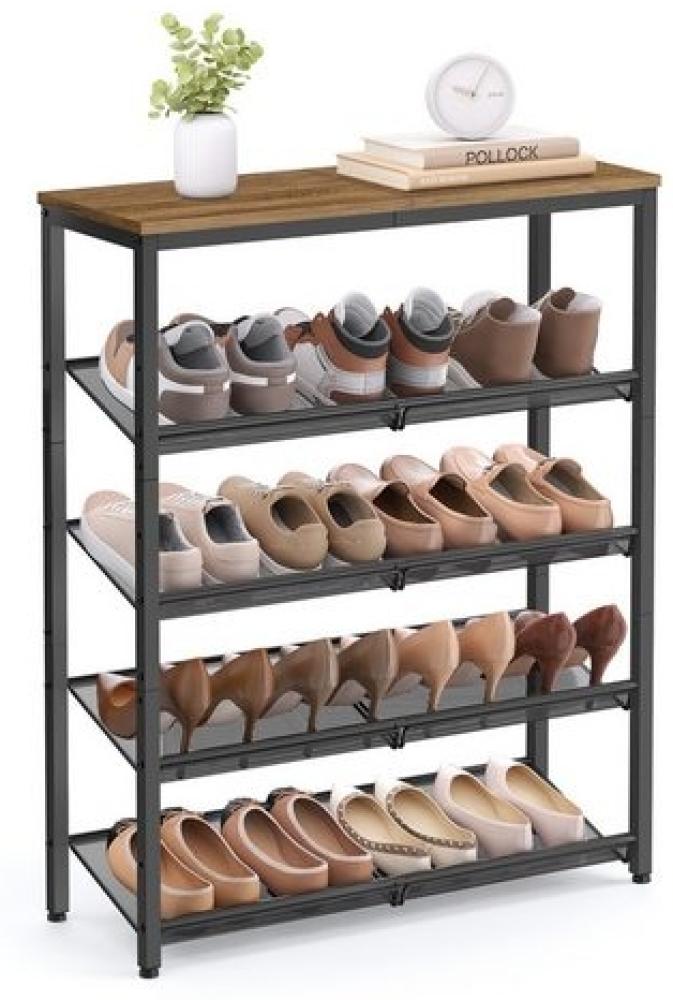 VASAGLE Schuhregal, 5-stöckiger Schuhschrank offen, Schuhablage, 28 x 75 x 93 cm, große Oberfläche für Taschen, für Eingangsbereich, Flur, honigbraun-tintenschwarz von SONGMICS LBSDE038K01 Bild 1