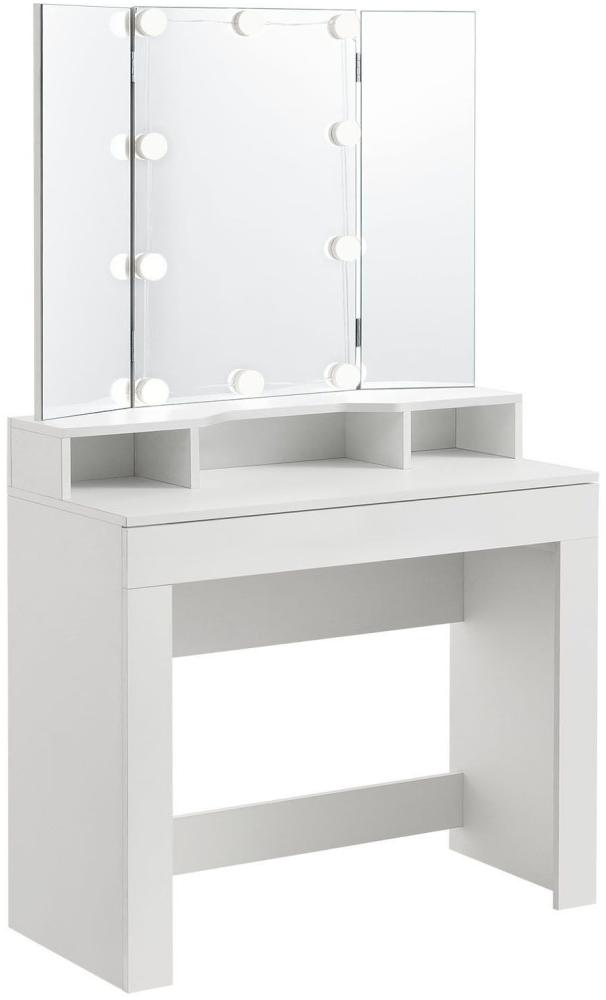 Juskys Schminktisch Marla – Kosmetiktisch 90 x 42 x 157 cm weiß – Frisiertisch mit Spiegel 3-tlg. & klappbar, Schublade, Ablagefächer, LED-Beleuchtung Bild 1