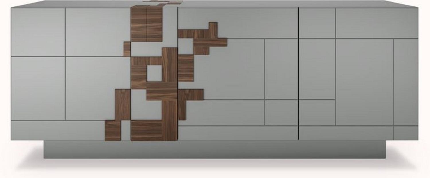 Casa Padrino Luxus Sideboard Grau / Braun 220 x 50,8 x H. 85 cm - Massivholz Schrank mit 4 Türen - Massivholz Möbel - Luxus Möbel - Luxus Einrichtung Bild 1