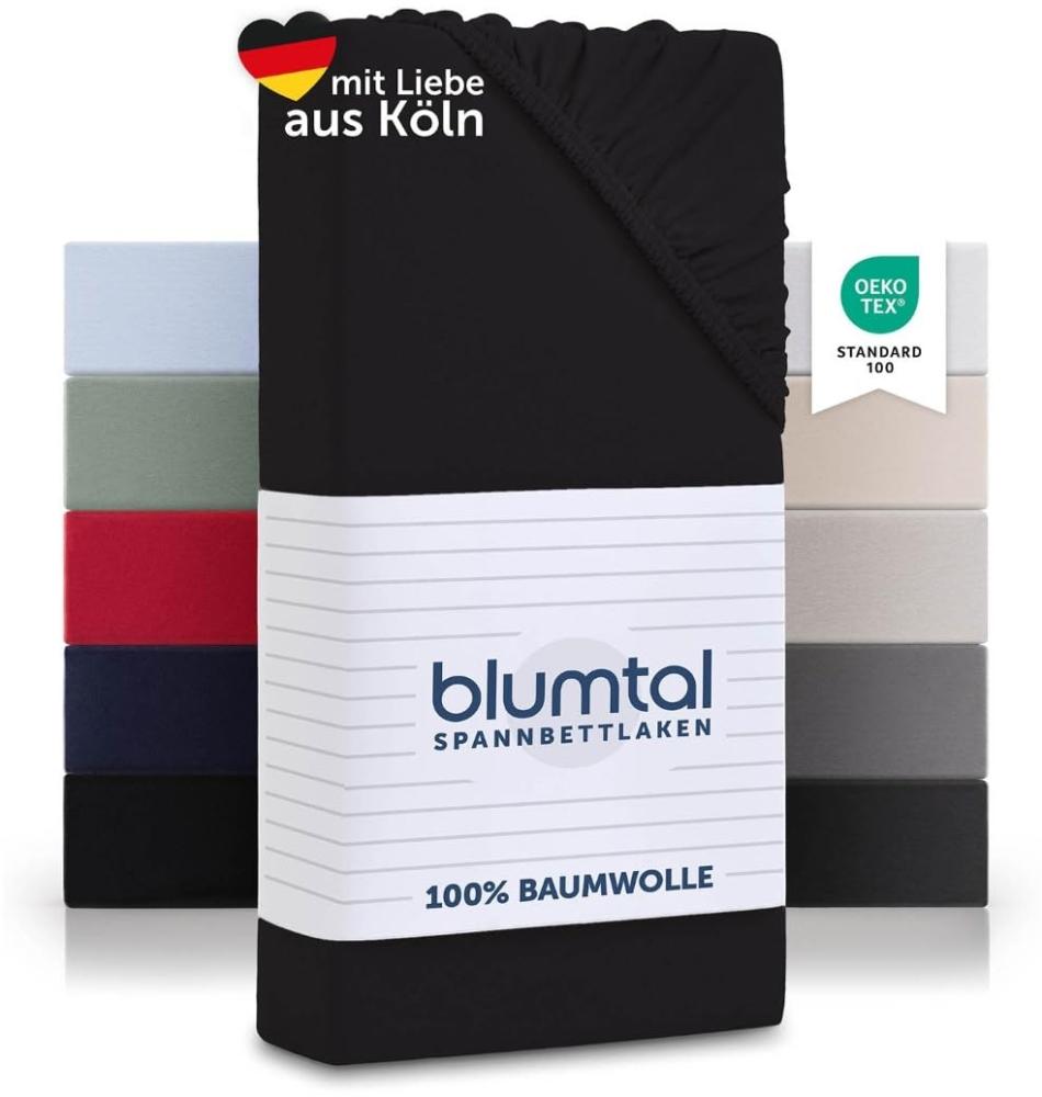 Blumtal® Baumwolle Spannbettlaken 200x220cm Basics Jersey im 2er Set - Bettbezug 200x220 cm - Oeko-TEX zertifiziertes Spannbetttuch 200x220cm - Matratzenbezug 200x220cm - Leintuch - Schwarz Bild 1