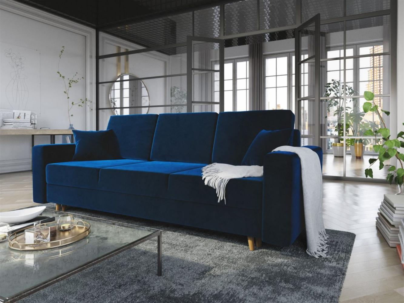 Sofa 3-Sitzer CARDE mit Schlaffunktion Blau Bild 1