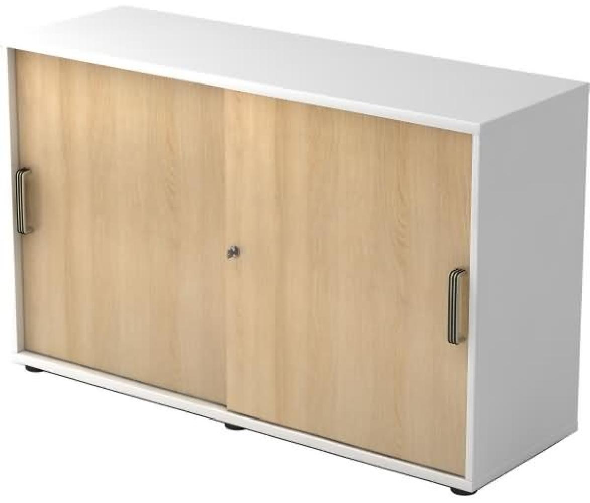 Schiebetürschrank 2OH 120cm SG Weiß / Eiche Bild 1