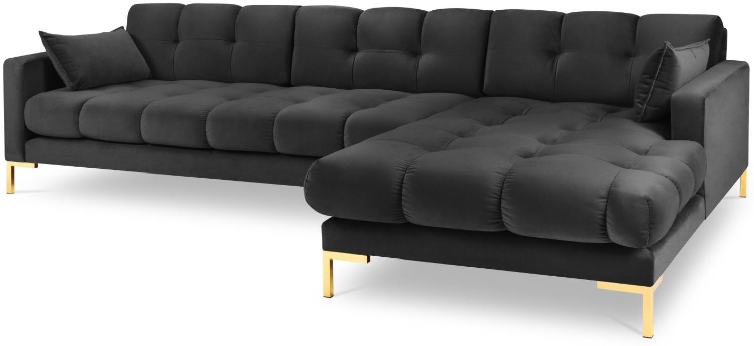 Micadoni 5-Sitzer Samtstoff Ecke rechts Sofa Mamaia | Bezug Dark Grey | Beinfarbe Gold Metal Bild 1