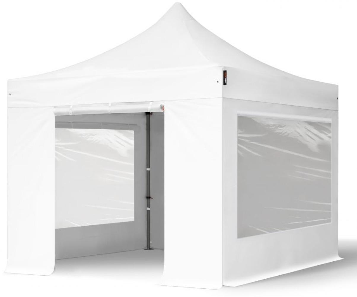 3x3 m Faltpavillon, PREMIUM Stahl 40mm, feuersicher, Seitenteile mit Panoramafenstern, weiß Bild 1