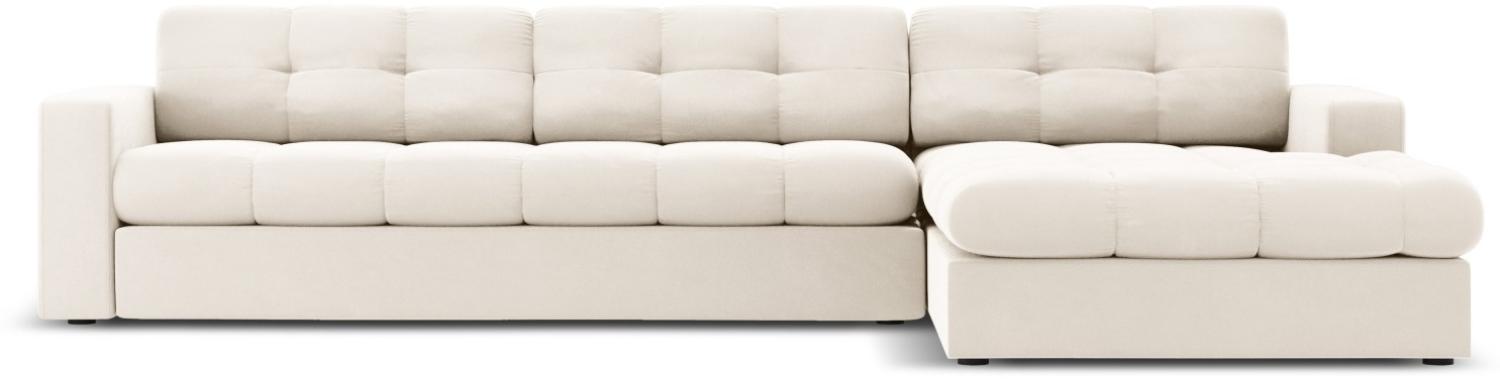 Micadoni 4-Sitzer Samtstoff Ecke rechts Sofa Justin | Bezug Light Beige | Beinfarbe Black Plastic Bild 1