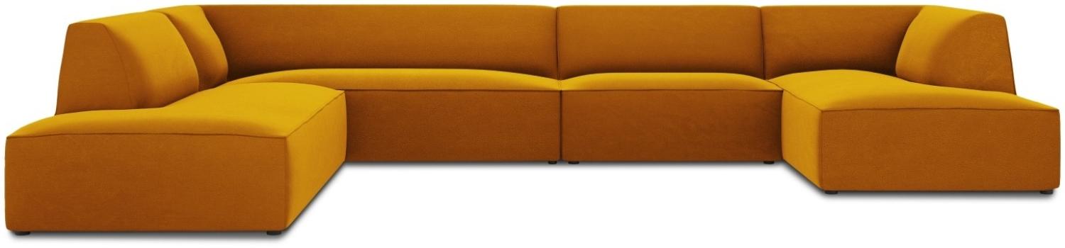 Micadoni 7-Sitzer Samtstoff Panorama Ecke links Sofa Ruby | Bezug Yellow | Beinfarbe Black Plastic Bild 1