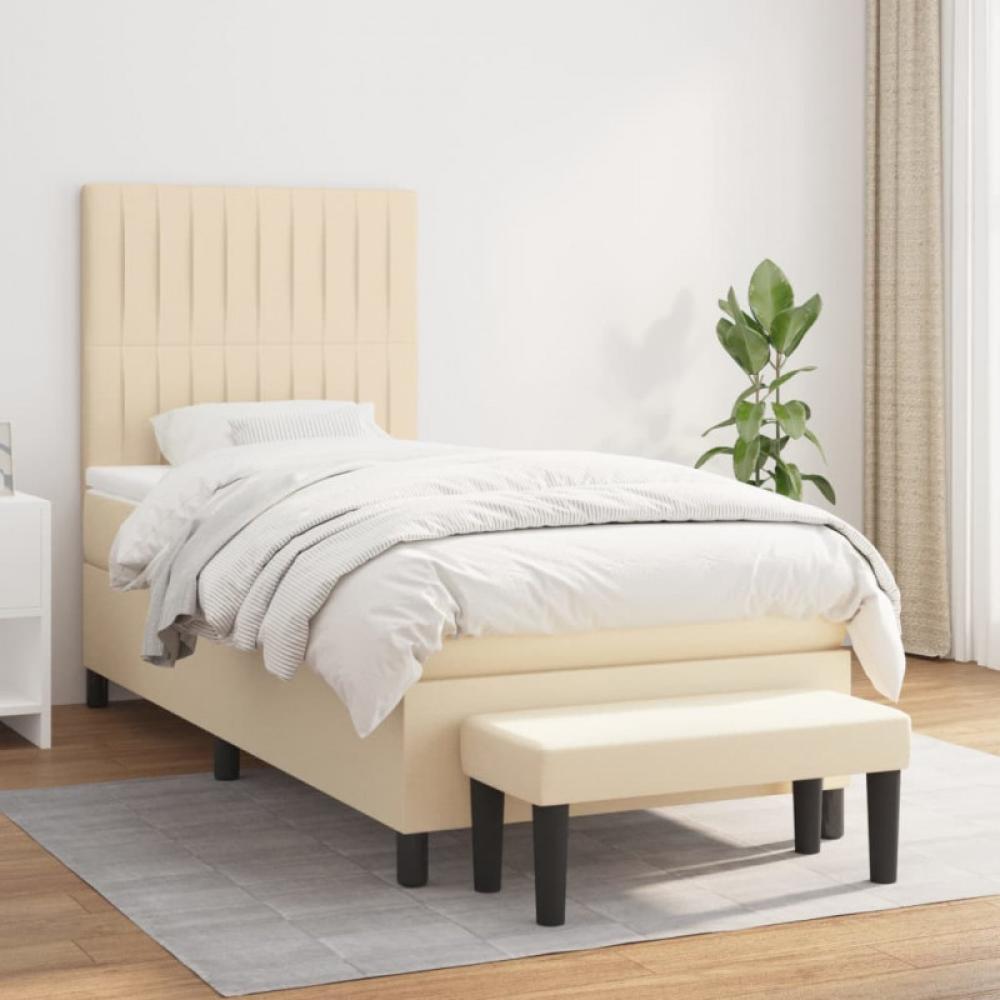 vidaXL Boxspringbett mit Matratze Creme 90x190 cm Stoff Bild 1