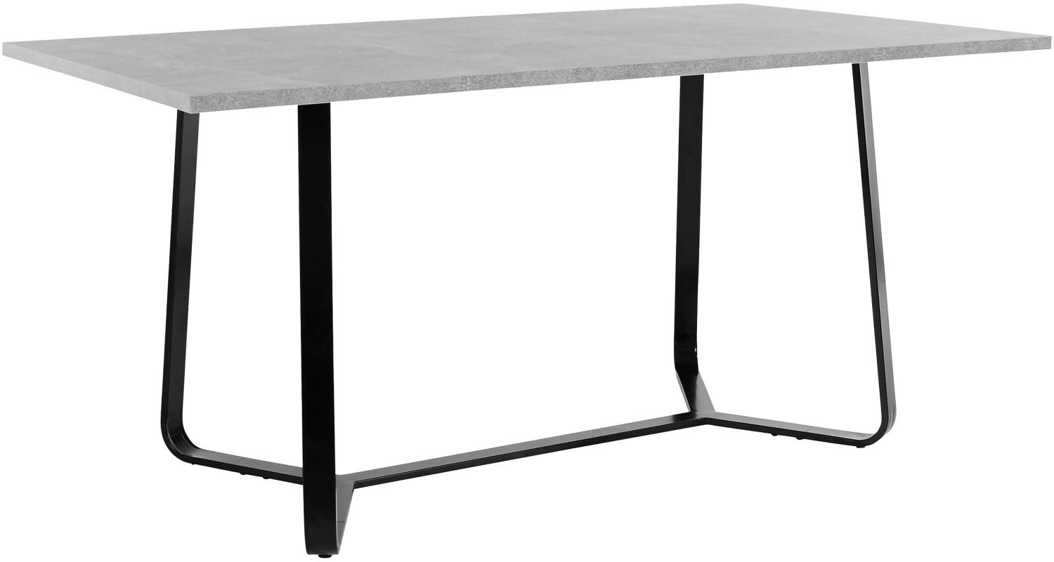 HOMEXPERTS Tisch TILDA / 160 cm Länge / Esstisch mit hochwertiger Melaminbeschichtung in Light Atelier Beton-Optik / Grauer Wohnzimmertisch / Gestell Metall Schwarz / 160x76x90cm (BxHxT) Bild 1